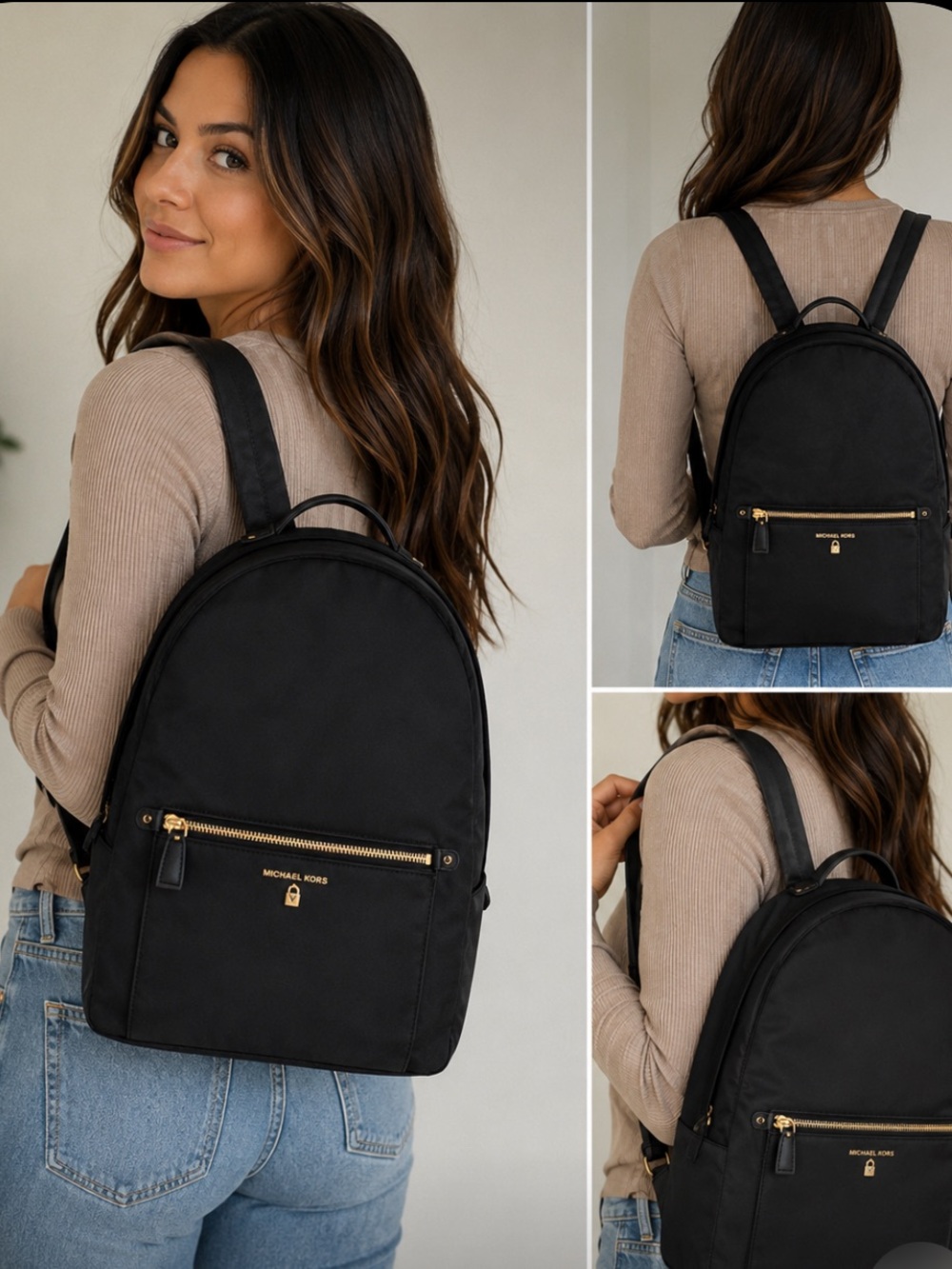 MICHAEL Michael Kors Black Backpack with Gold Accents